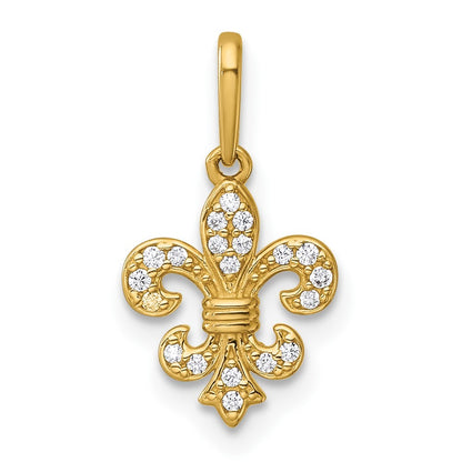 14k Yellow Gold Polished CZ Fleur de Lis Charm / Pendant