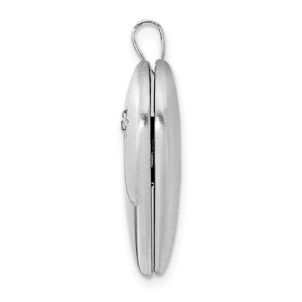 Sterling Silver Rhodium-plated Diamond Star Satin Polished Heart Locket