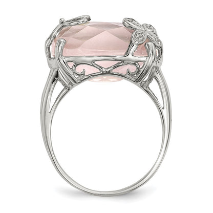 Sterling Silver Rhodium-plated Rose Quartz/White Sapphire Ring Size 7