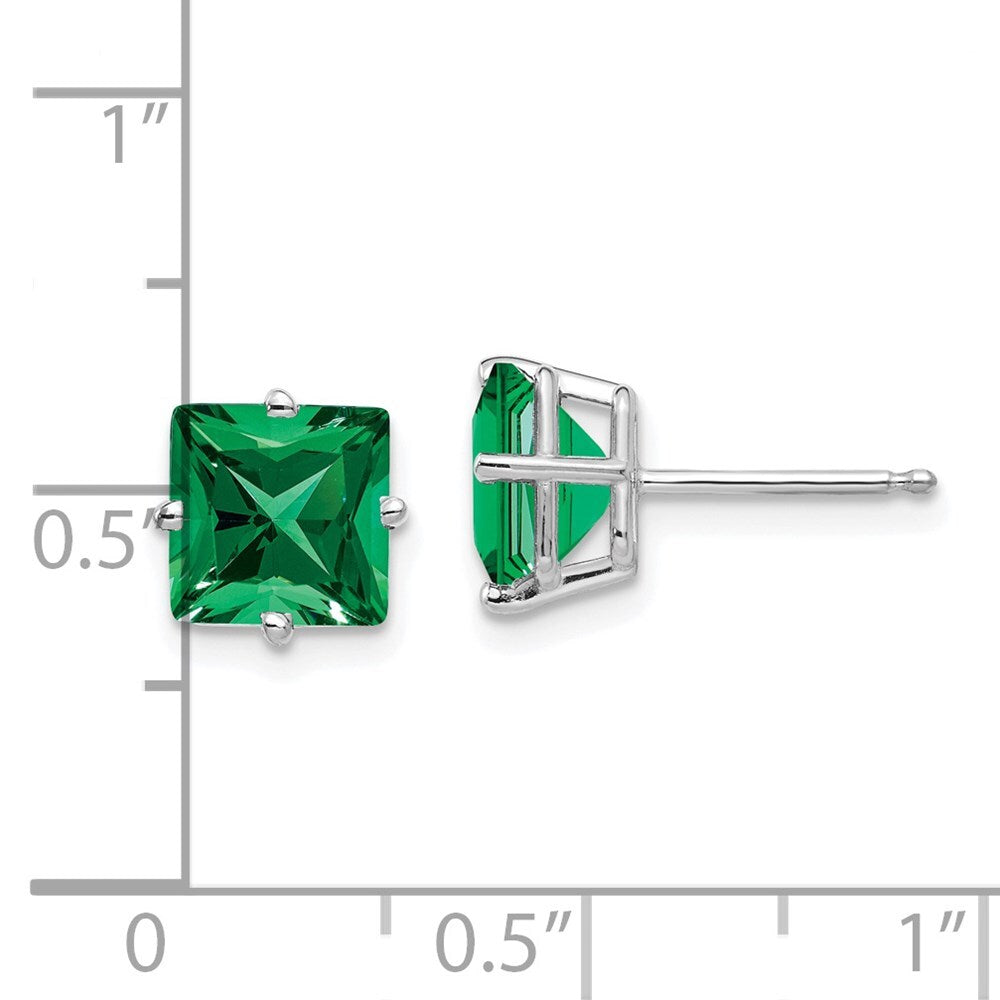 14k White Gold 7mm Princess Cut Mount St. Helens Stud Earrings Gift for Women