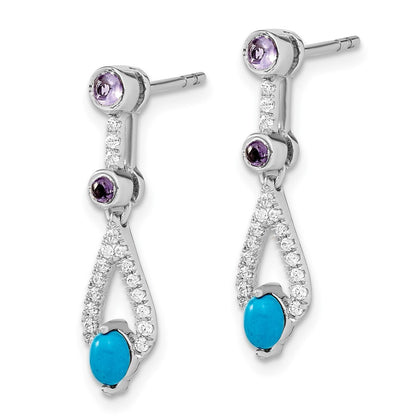 14k White Gold Turquoise Amethyst White Topaz Dangle Earrings