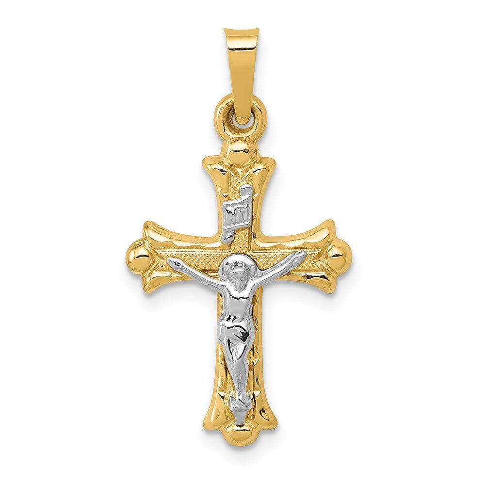 14k Two-tone Gold Polished INRI Crucifix Cross Pendant for Women