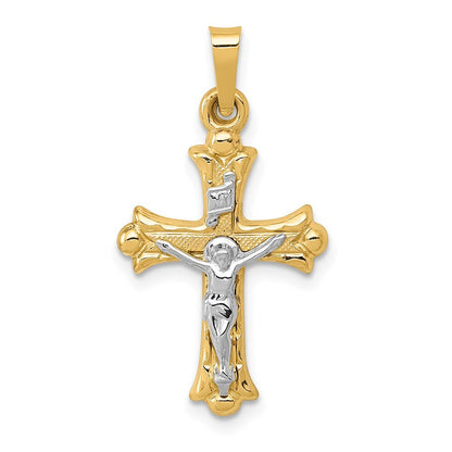14k Two-tone Gold Polished INRI Crucifix Cross Pendant for Women