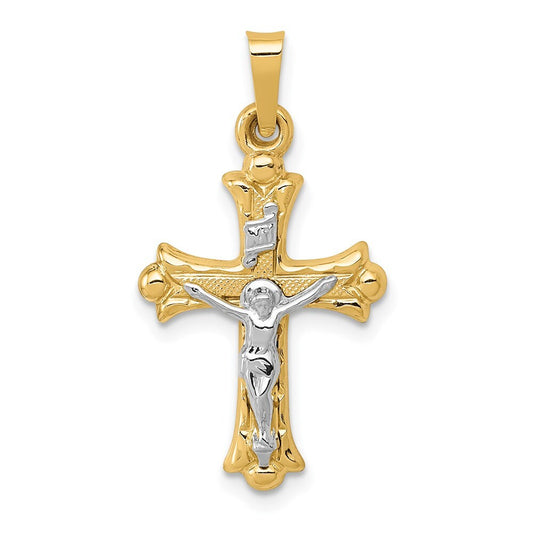14k Two-tone Gold Polished INRI Crucifix Cross Pendant for Women
