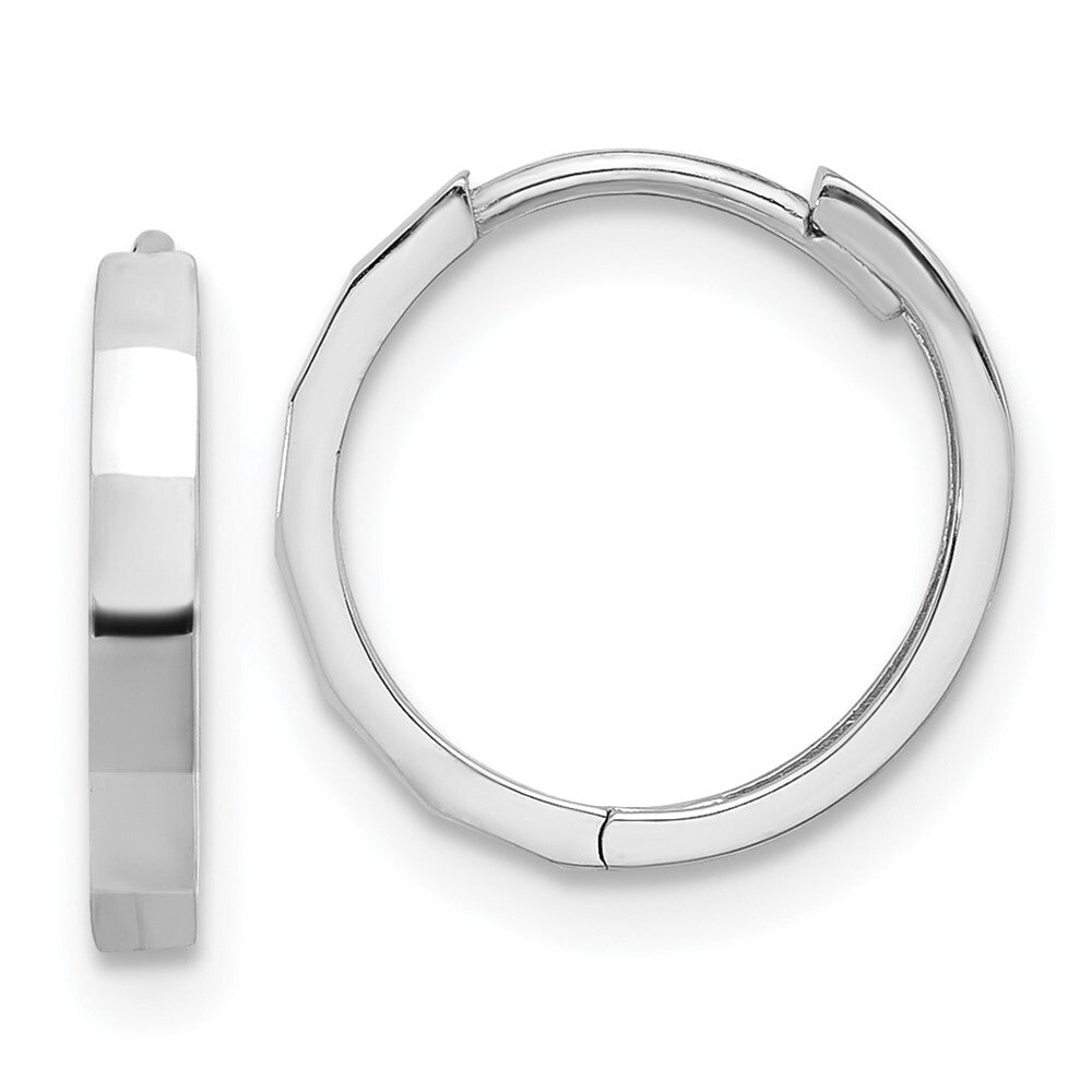 14K White Gold Polished and Diamond-cut Hinged Hoop Earrings Gift for Women