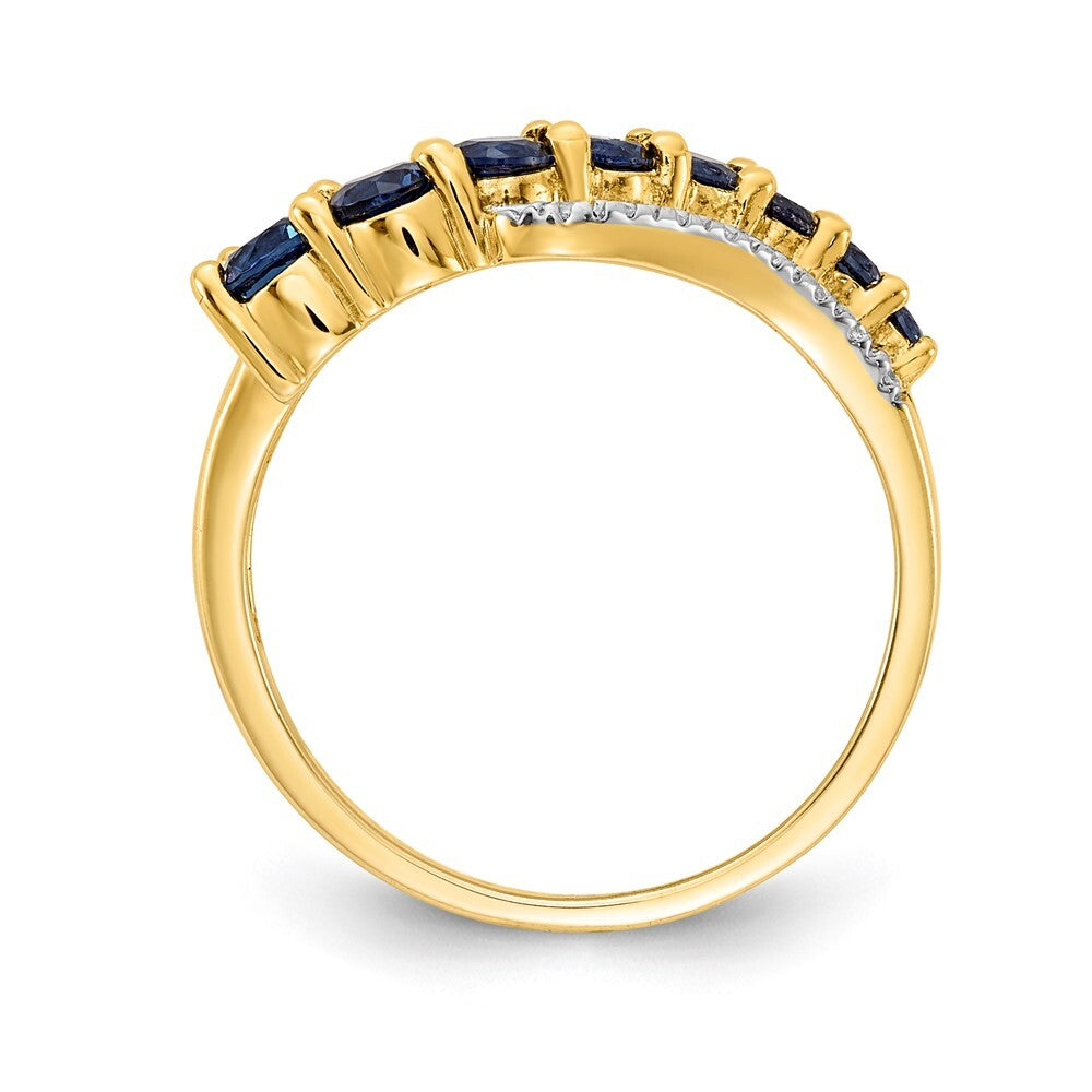 14K Yellow Gold w/Rhodium Created Ceylon Sapph/Created Sapph/Diamond Ring Size 7