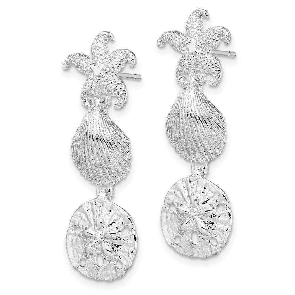 Sterling Silver Rhodium-Plated Polished Sea Life Dangle Post Earrings