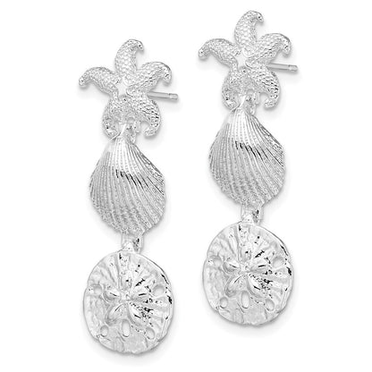 Sterling Silver Rhodium-Plated Polished Sea Life Dangle Post Earrings