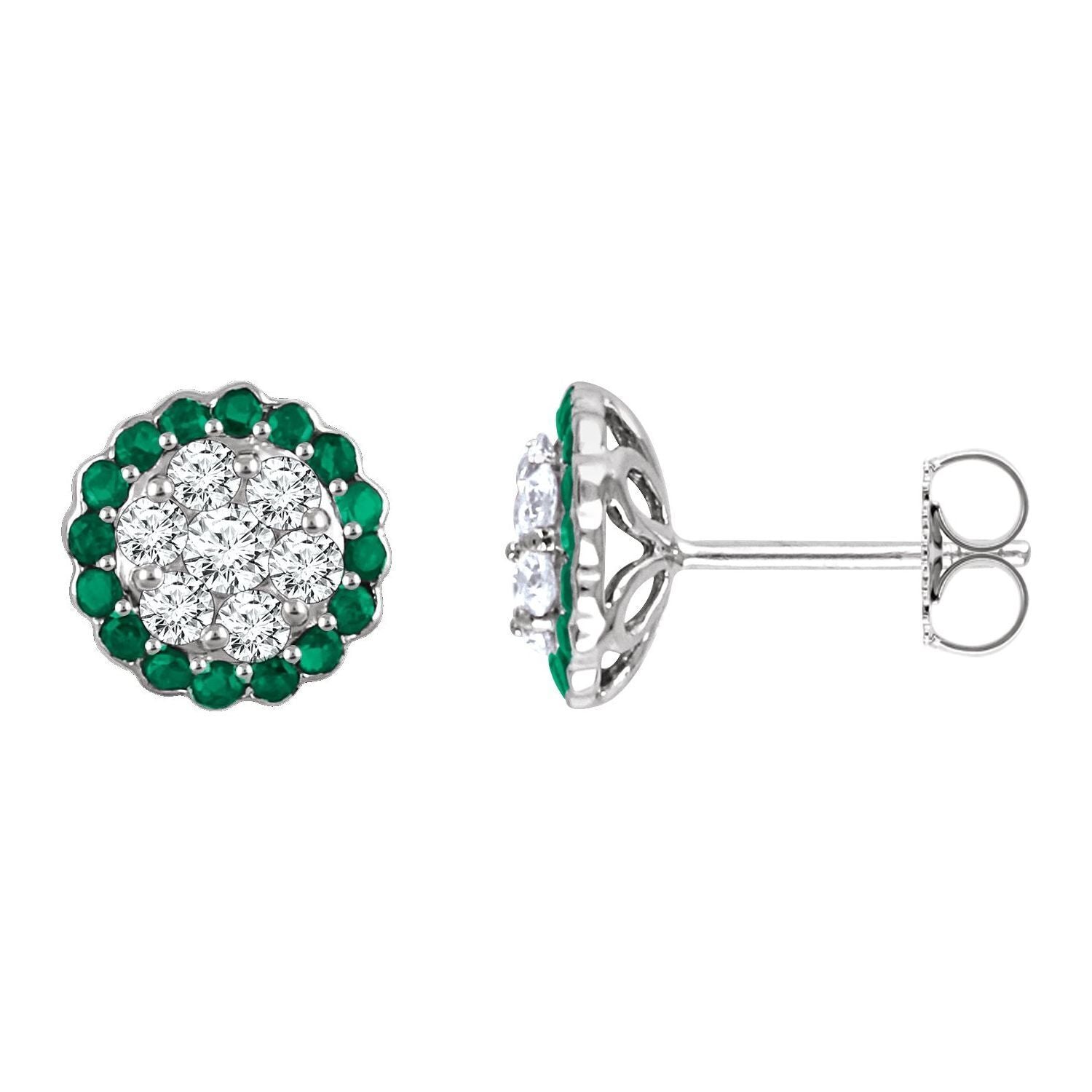 14k White Gold Natural Emerald and 5/8 CTW Natural Diamond Stud Earrings