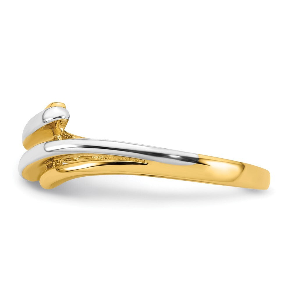 14K Yellow Gold w/ White Rhodium Polished Bypass Ring Size 7
