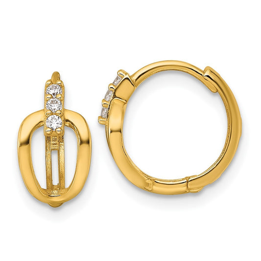 14k Yellow Gold Polished Fancy CZ Round Hinged Hoop Earrings