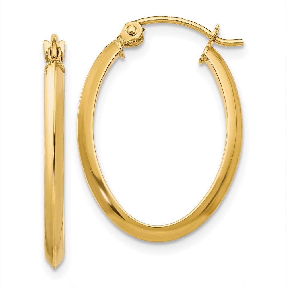 14k Yellow Gold 2mm Oval Hoop Earrings Gift for Women