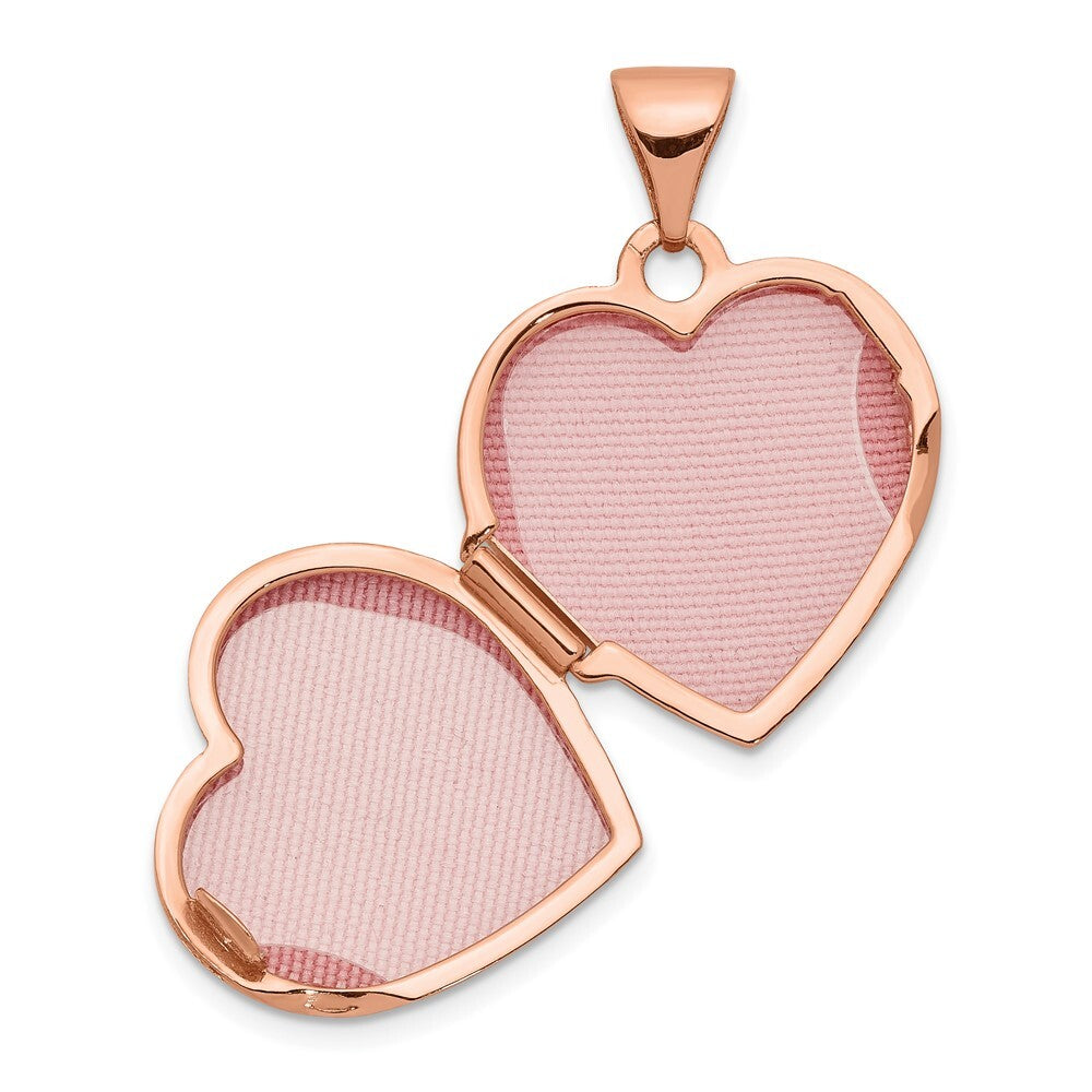 14k Rose Gold Diamond Polished 15mm Heart Locket Pendant for Women