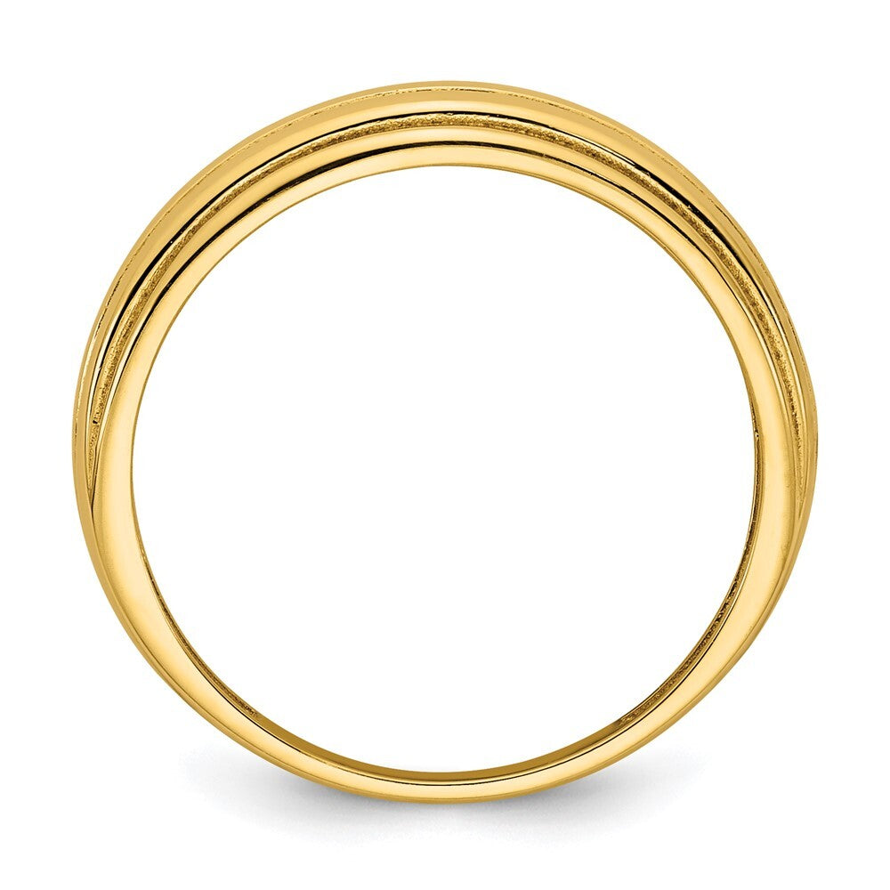 14K Yellow Gold Polished Grooved Graduated Ring Size 7
