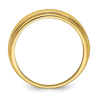 14K Yellow Gold Polished Grooved Graduated Ring Size 7