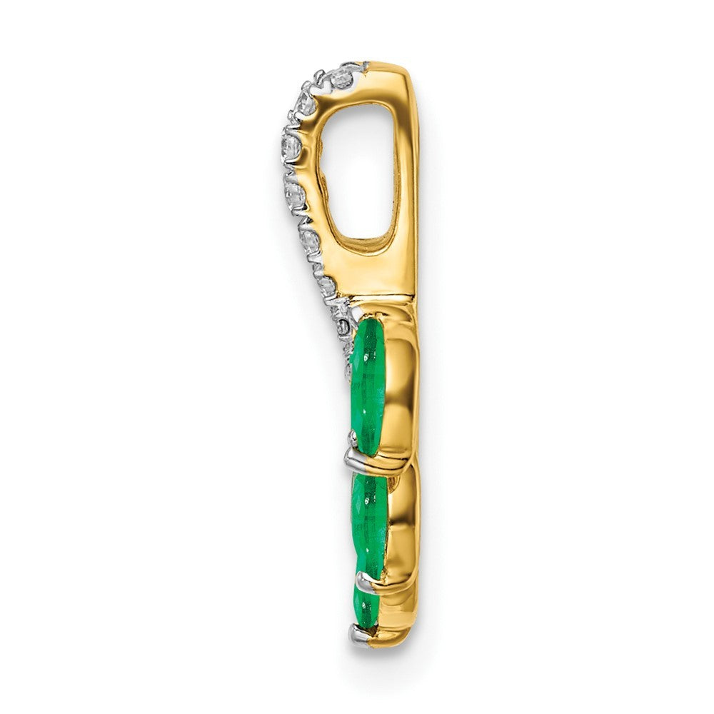 14k Yellow Gold Marquise Emerald and Diamond Leaf Chain Slide