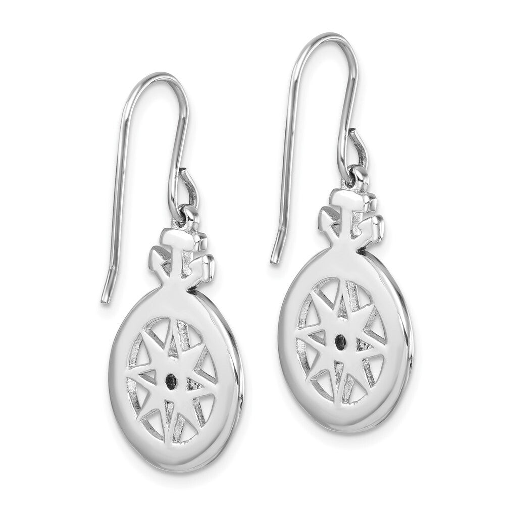 Sterling Silver Rhodium-Plated Polished Cubic Zirconia Compass Dangle Earrings