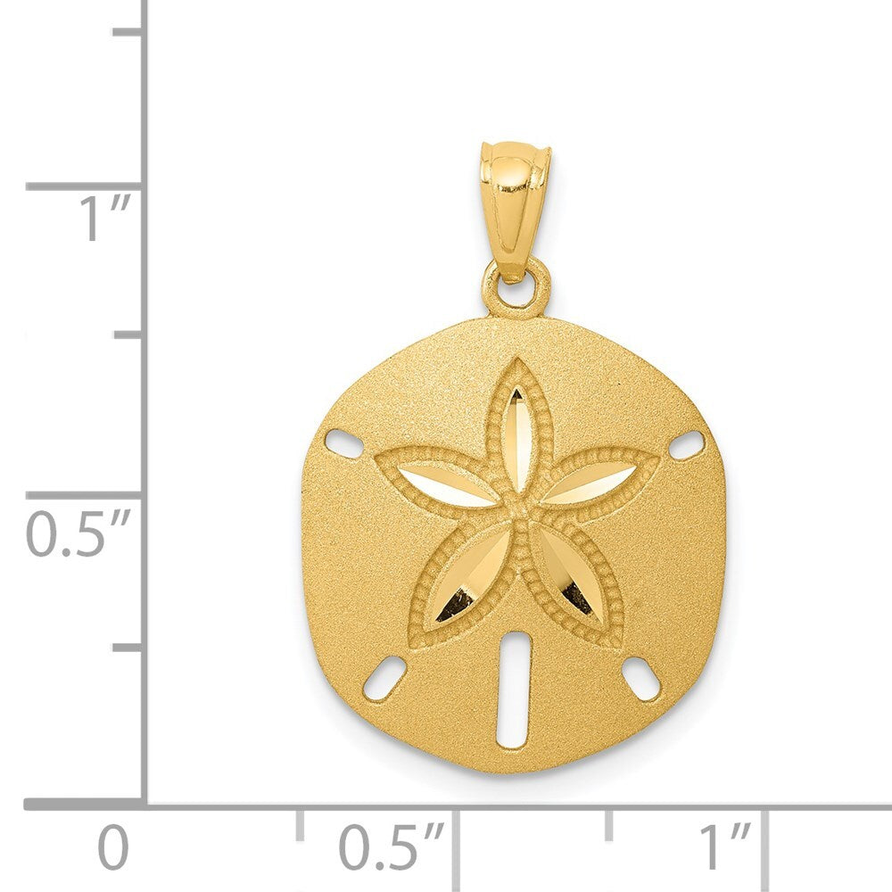 14k Yellow Gold Satin Diamond-cut Sand Dollar Pendant for Women