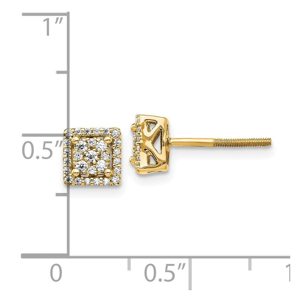 14k Yellow Gold Diamond Square Screw Back Stud Earrings