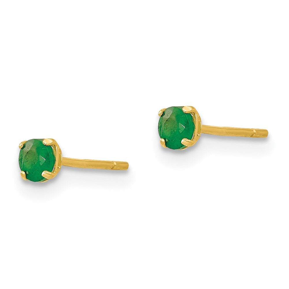 14k Yellow Gold Round Emerald 3mm Stud Earrings Gift for Women