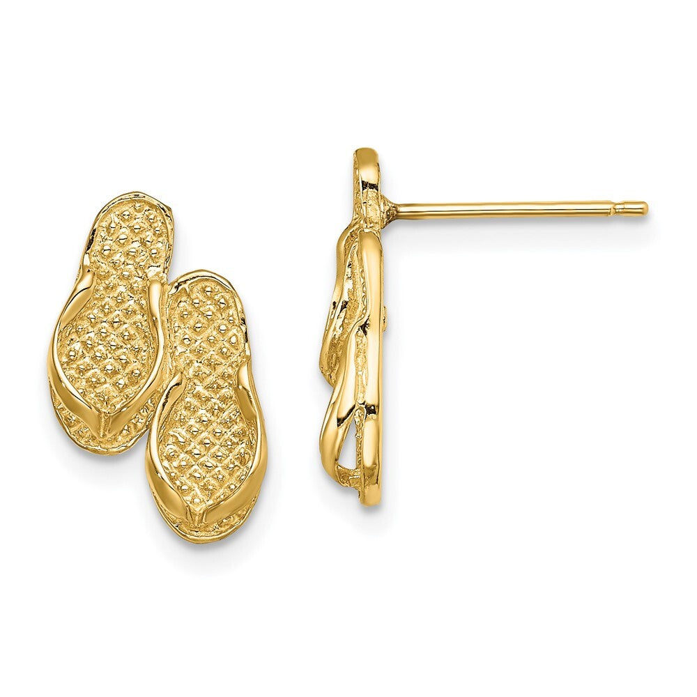 14k Yellow Gold Double Flip-Flop Stud Earrings Gift for Women