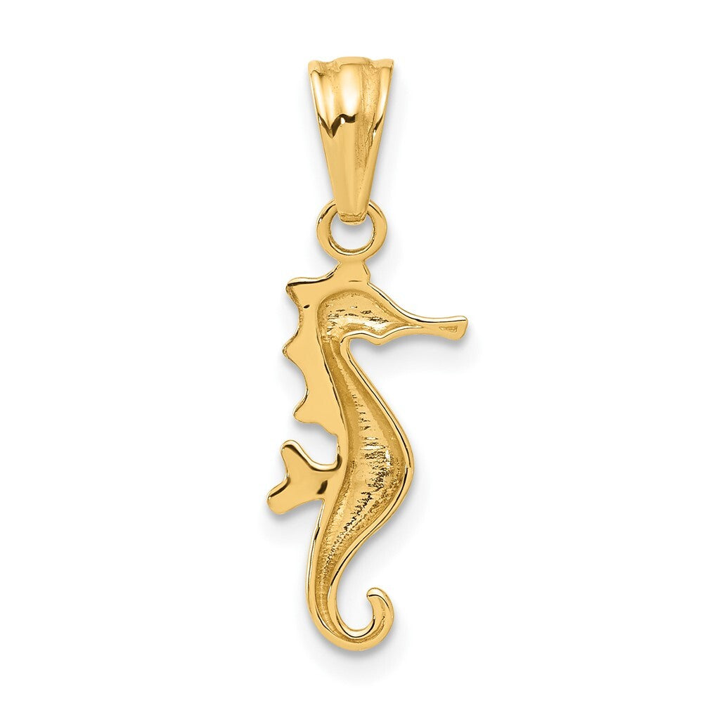 14k Yellow Gold with White Rhodium Polished and Diamond Cut Seahorse Pendant