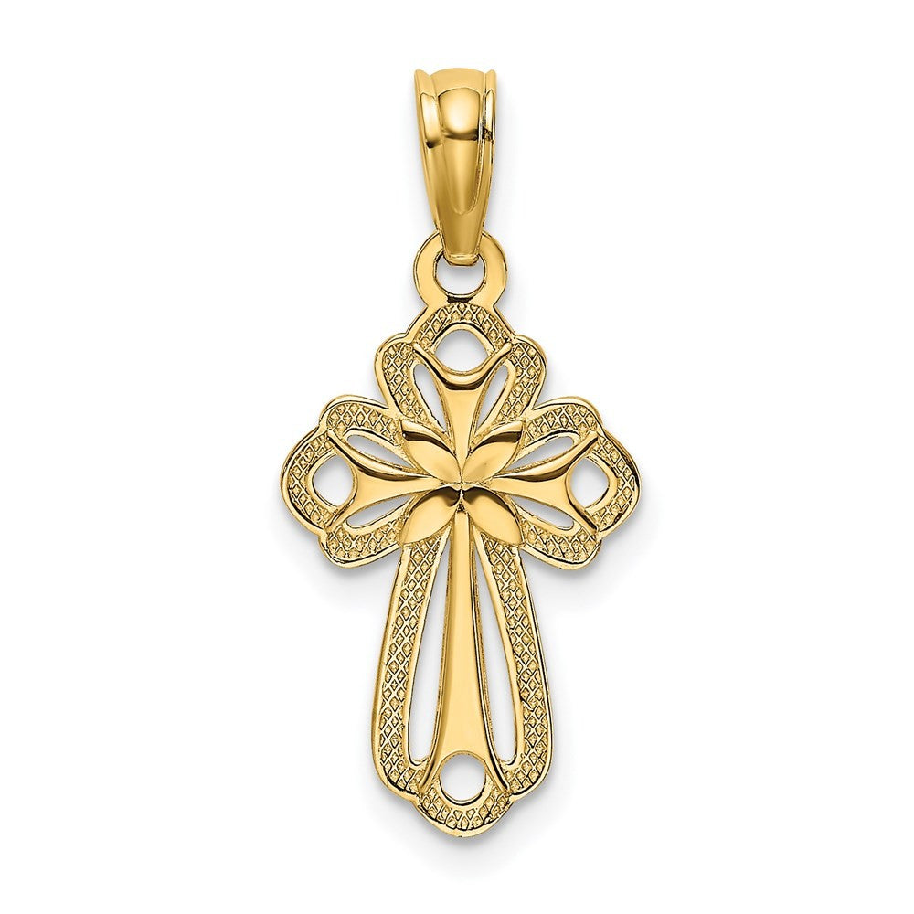 14k Yellow Gold Cut-Out Polished and Textured Cross Charm
