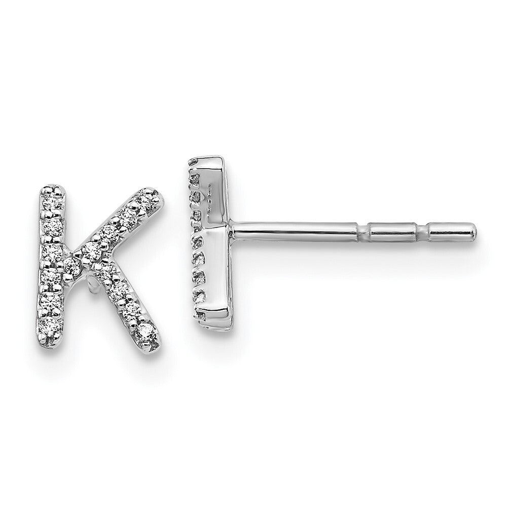 14k White Gold Diamond Initial K Stud Earrings Gift for Women
