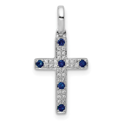 14k White Gold 1/15ct. Diamond and Sapphire Cross Pendant