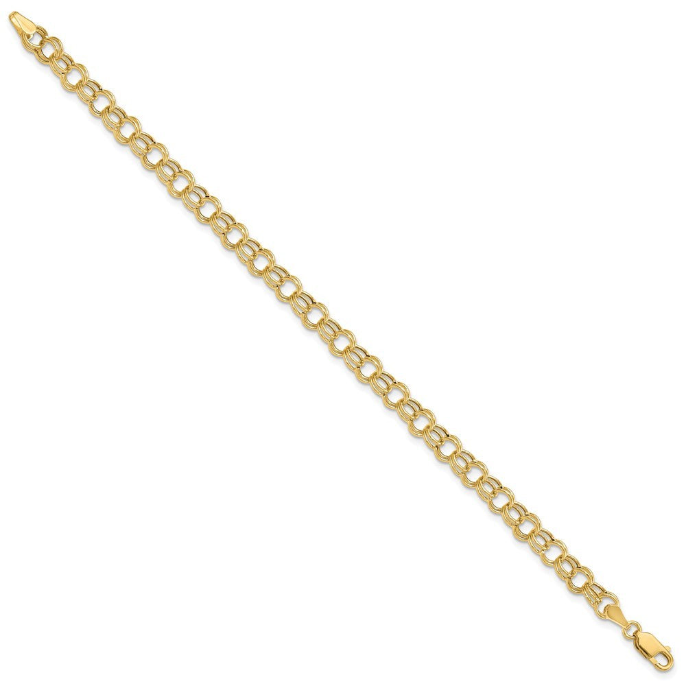 14k Yellow Gold 6mm Hollow Double Link 7 inch Charm Bracelet