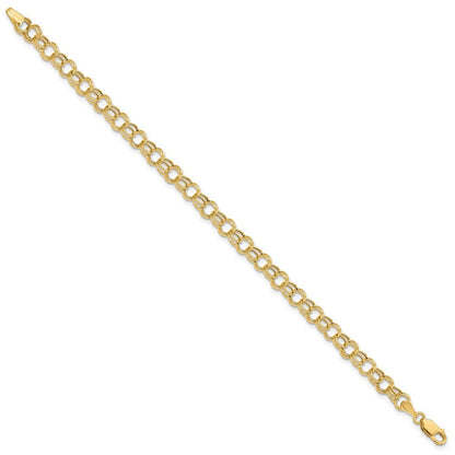 14k Yellow Gold 6mm Hollow Double Link 7 inch Charm Bracelet