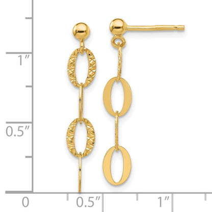 14k Yellow Gold Diamond-cut Oval Link Dangle Earrings