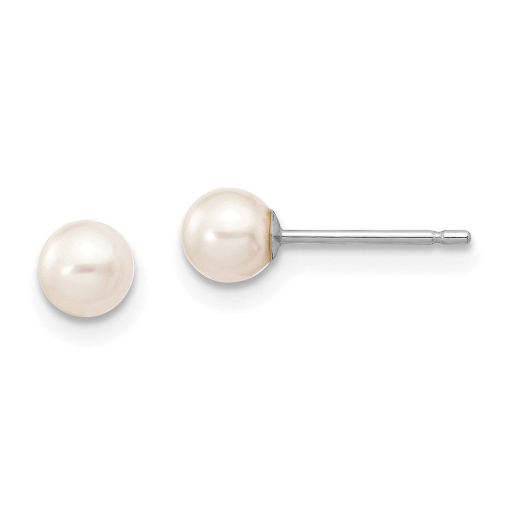 14k White Gold 4-5mm White Round Freshwater Cultured Pearl Stud Earrings