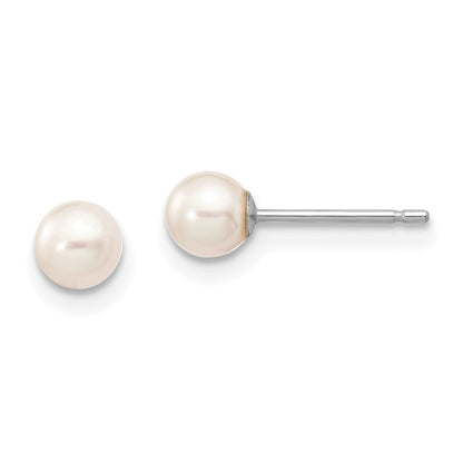 14k White Gold 4-5mm White Round Freshwater Cultured Pearl Stud Earrings