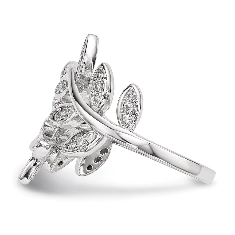 Sterling Silver Rhodium-plated Leaf Cubic Zirconia Ring Size 8