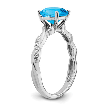Sterling Silver Rhodium-plated Blue Topaz and Diamond Ring Size 8