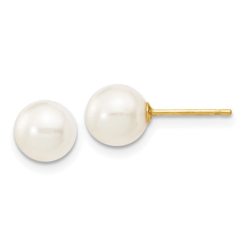 14k Yellow Gold 6-7mm White Round Freshwater Cultured Pearl Stud Earrings