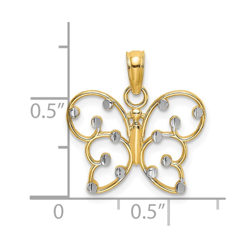 14k Yellow Gold and White Rhodium Butterfly Charm