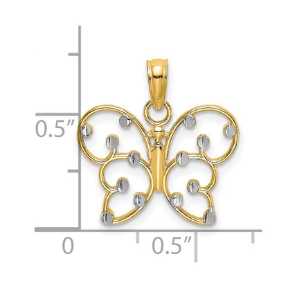 14k Yellow Gold and White Rhodium Butterfly Charm