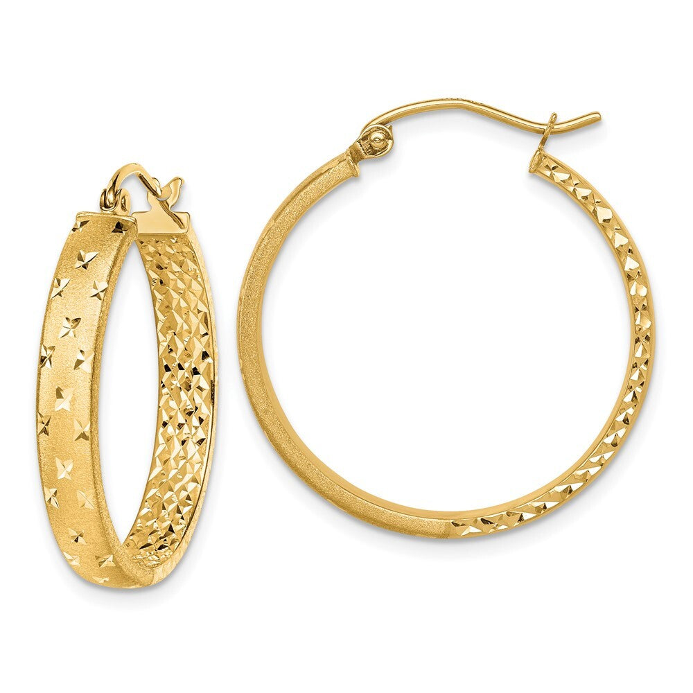 14k Yellow Gold Satin and Polished Diamond-cut In/Out Hoop Earrings