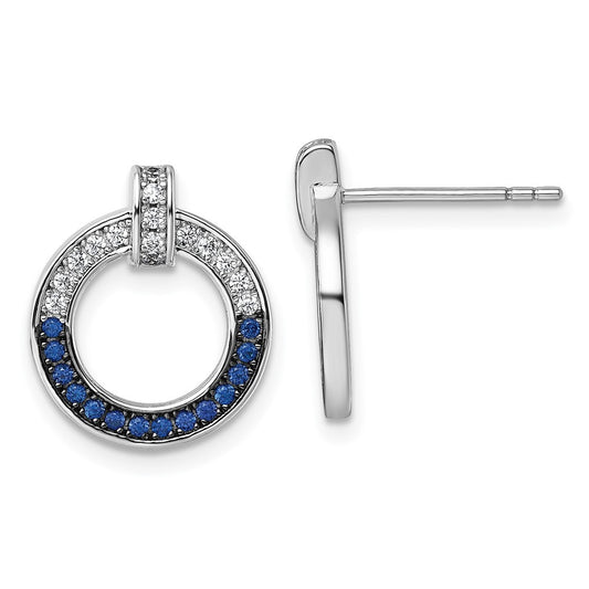 Sterling Silver and Black and Blue CZ Open Circle Earrings