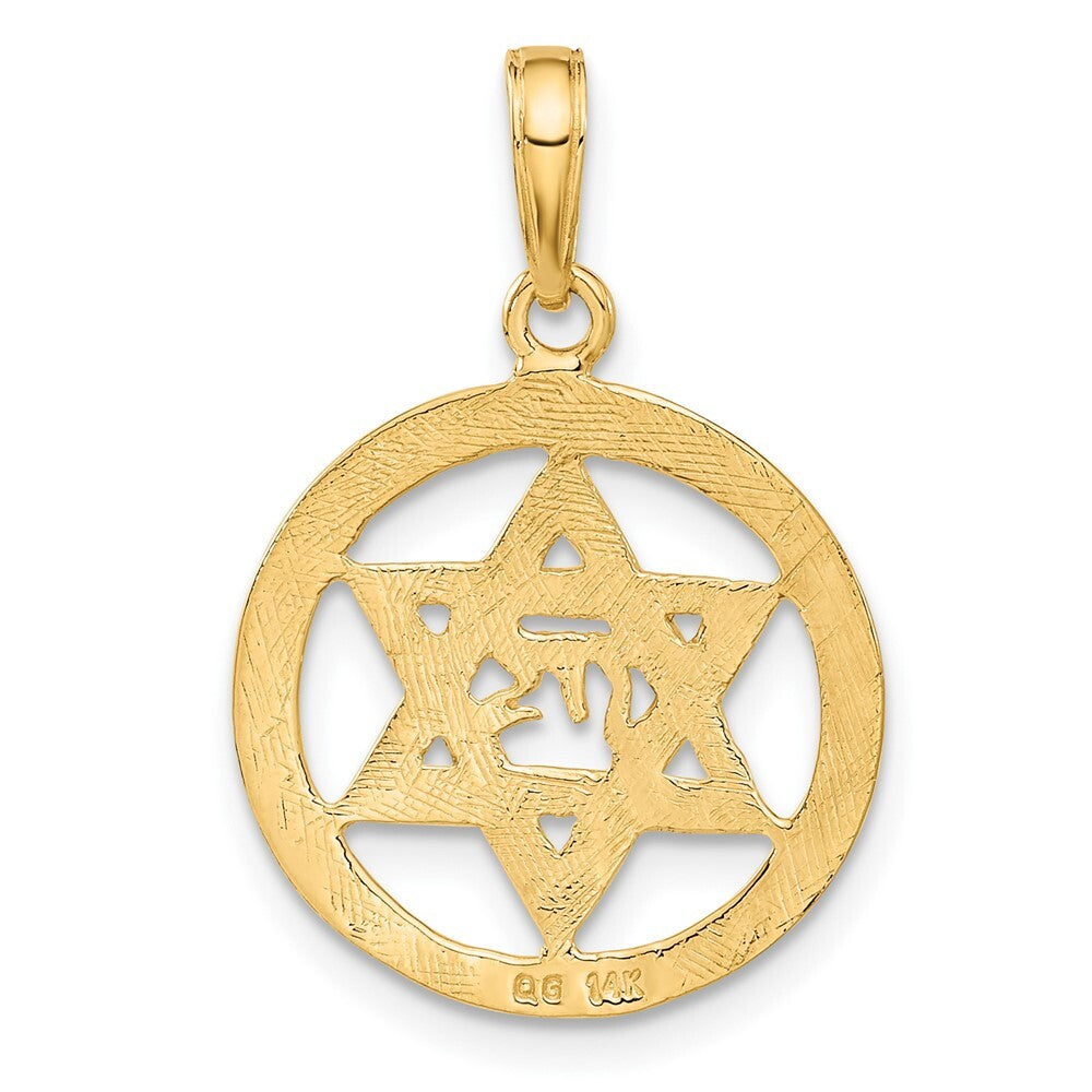 14k Yellow Gold Jewish Chai In Star Of David Pendant for Women