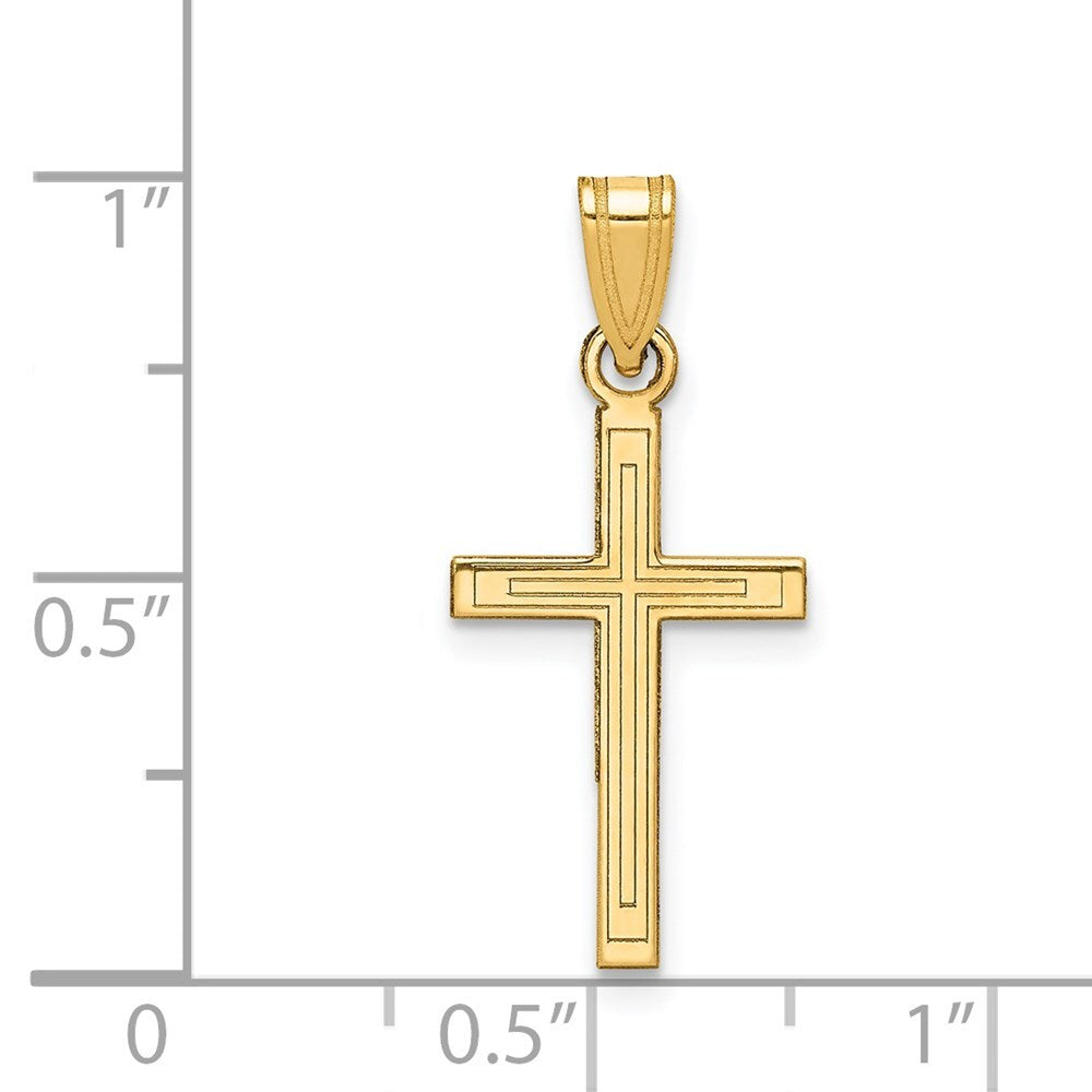 14k Yellow Gold Solid Laser Etched Cross Pendant for Women