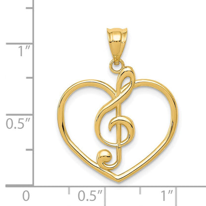 14k Yellow Gold Treble Clef in Heart Charm Pendant for Women