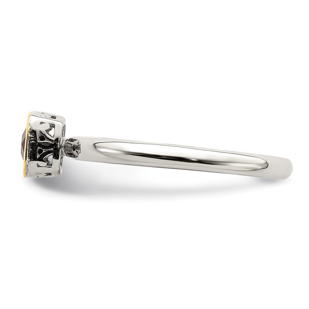 Sterling Silver Rhodium-plated with 14K Accent  Cushion-cut Created Ruby Ring