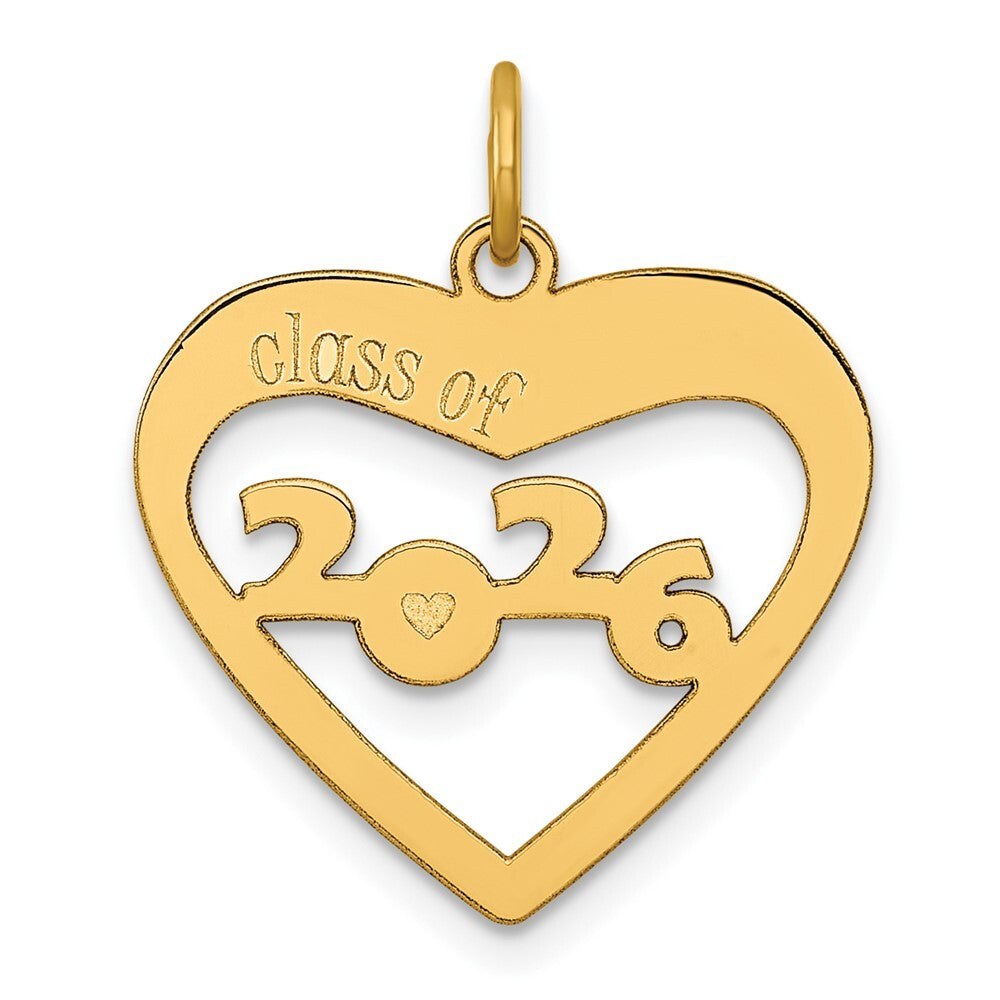 14k Yellow Gold Polished CLASS OF 2026 Cut Out Heart Charm Pendant for Women