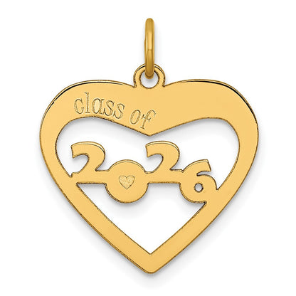 14k Yellow Gold Polished CLASS OF 2026 Cut Out Heart Charm Pendant for Women