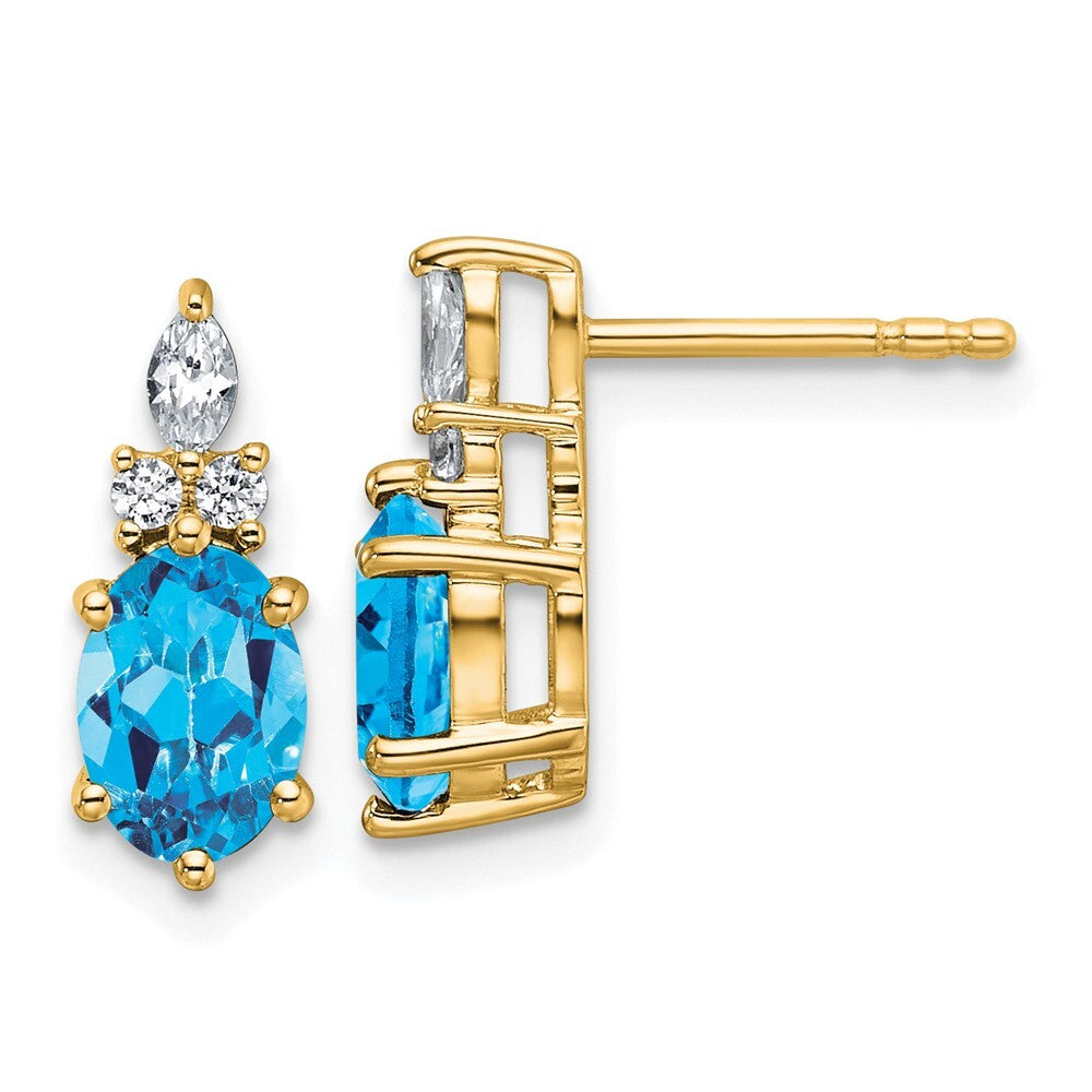14k Yellow Gold Polished Diamond and Blue Topaz Twisted Drop & Dangle Earrings