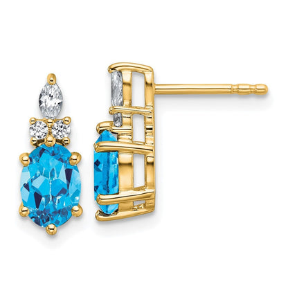 14k Yellow Gold Polished Diamond and Blue Topaz Twisted Drop & Dangle Earrings