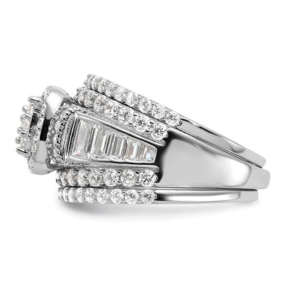 Sterling Silver Rhodium-plated CZ Engagement Ring w/2 Band Rings 3 Ring Set